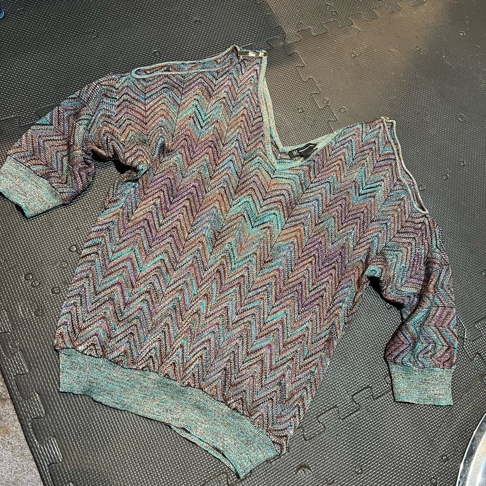 Multi color cold shoulder sparkle sweater